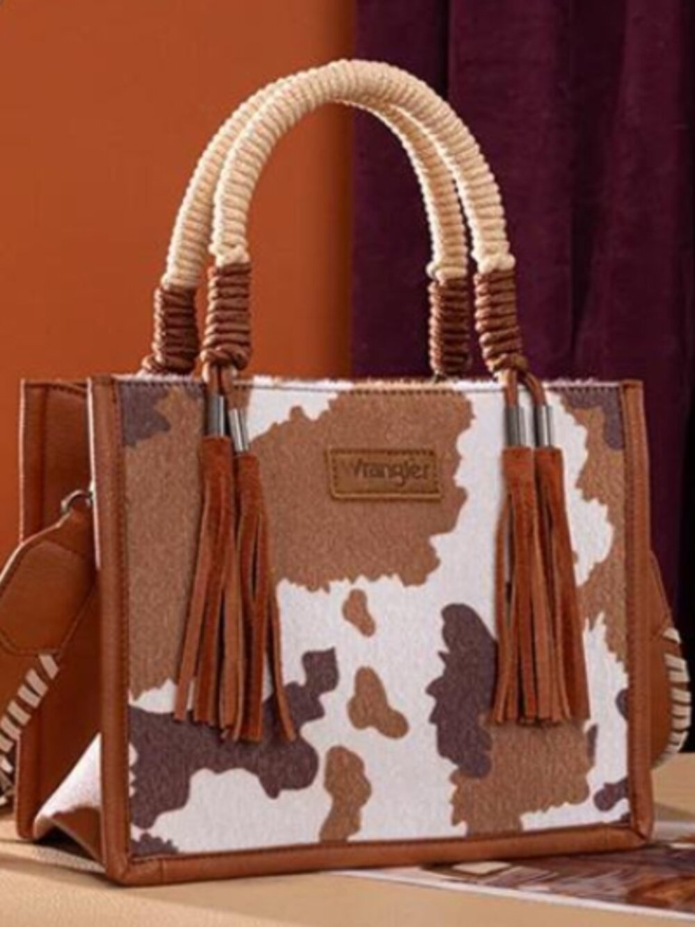 Wrangler Cow Print Tote Crossbody Bag Brown NWT